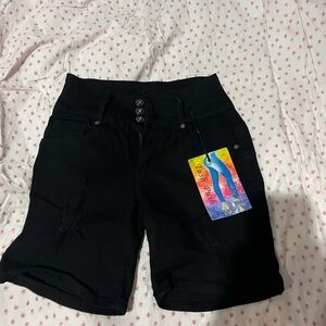 High Waist Black Shorts with Rolled Hem